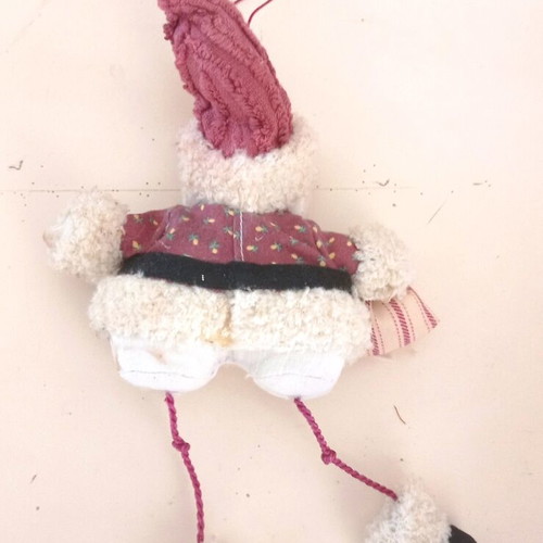 Handmade knitted Christmas ornaments used, Santa and reindeer