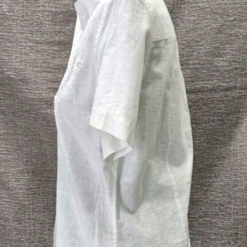 White shirt with embroidery and beads like new, linen-cotton size M-L