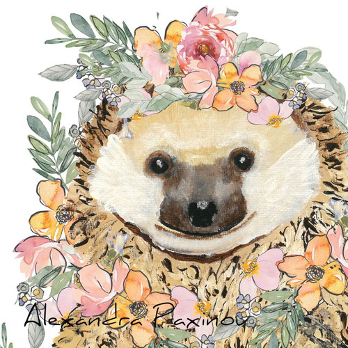 Children's Poster Hedgehog New with Flowers