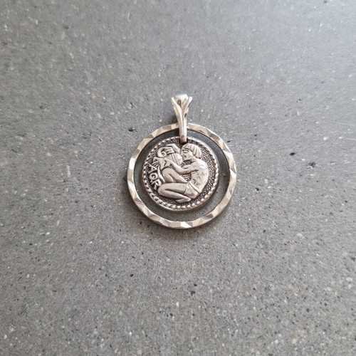 Pendant with Aquarius zodiac sign new, silver color
