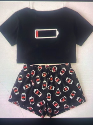 Shein summer pajama set, black with battery print