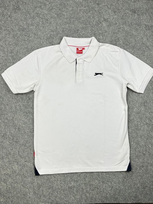 Slazenger polo shirt M white short sleeve embroidered logo used