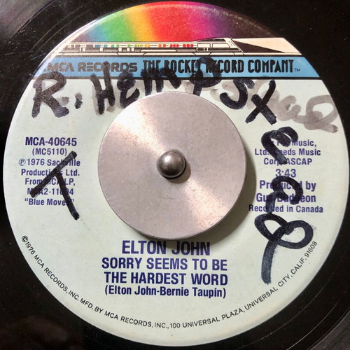 Elton John Sorry Seems To Be The Hardest Word 7" vinyl single used, pop