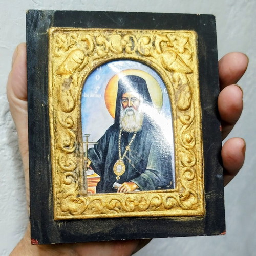 Saint Nektarios Decorative Icon used with embossed frame