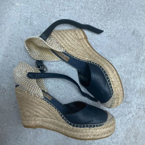 Espadrilles leather platform sandals, blue, size 37