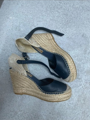 Espadrilles leather platform sandals, blue, size 37
