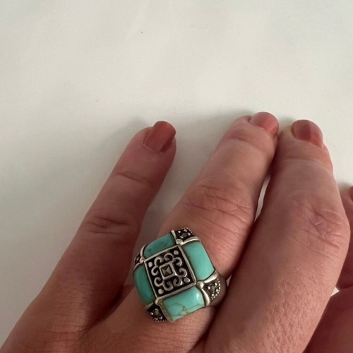 Ring used, 925 silver with turquoise and marcasite