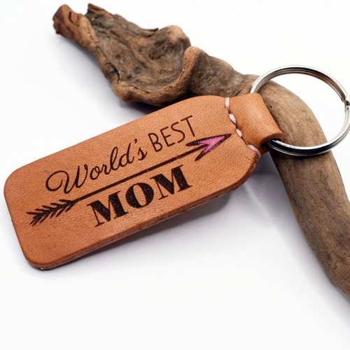 Leather keychain World's Best Mom made to order, personalized