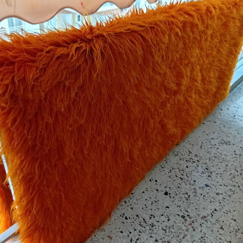 Large wool flokati rug 2.40x2.20 m, bright orange