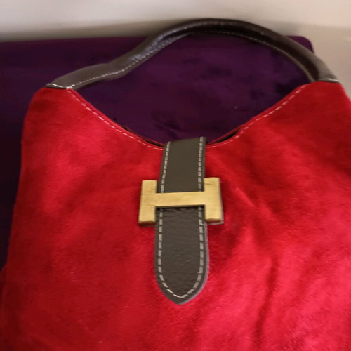 Red suede shoulder bag with gold detail new