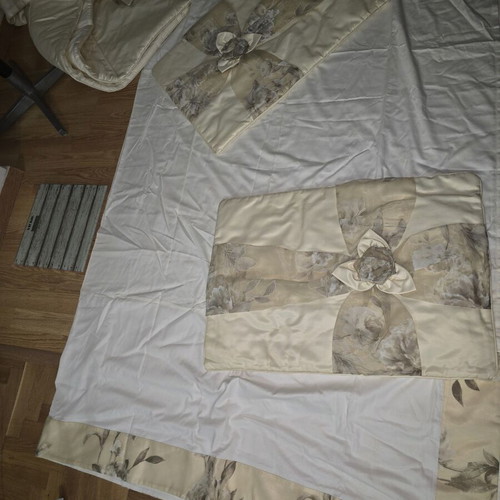 Luxury satin bedding set with floral design, new, ecru champagne color