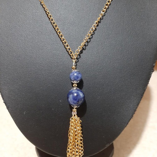 Jewelry set with sodalite in steel, necklace length 80 cm, new