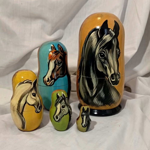 Russian Matryoshka Horses Set of 5 Hand Painted Nesting Dolls 17cm