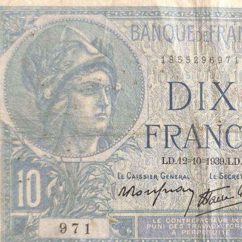 10 Francs 1939 banknote used, France