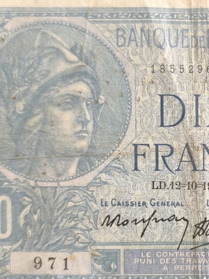 10 Francs 1939 banknote used, France