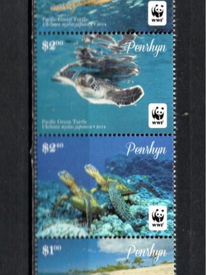 Oceania Penrhyn Islands 2014 WWF Pacific Green Turtle stamp set new, mint never hinged