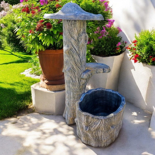 Isabella garden concrete fountain in black with beige and white