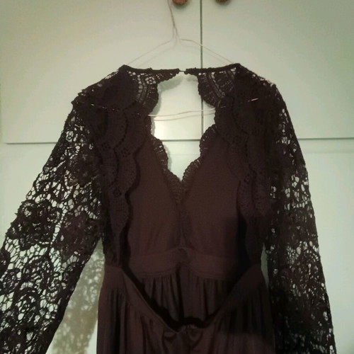 chinese dress ladies SHEIN Modely 1pc Women Elegant Knitted Black Contrast Lace Cinched Wai |  Dress