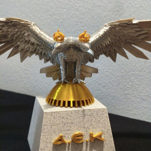 AEK 3D printed double-headed eagle figurine, silver and gold