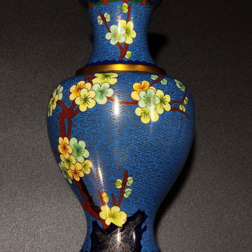 Cloisonné vases like new, 24cm height, pair