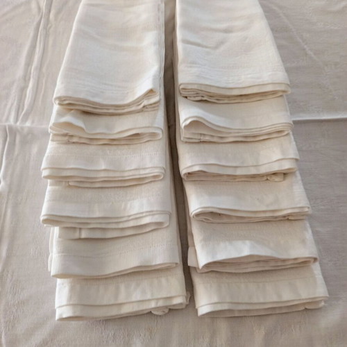 White tablecloth set with 12 large embroidered napkins like new