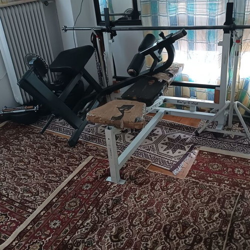 Fitness equipment used, weight bench and accessories