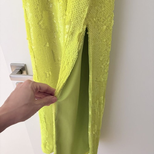 Dress with sequins, hand-sewn, elastic lining, green yellow