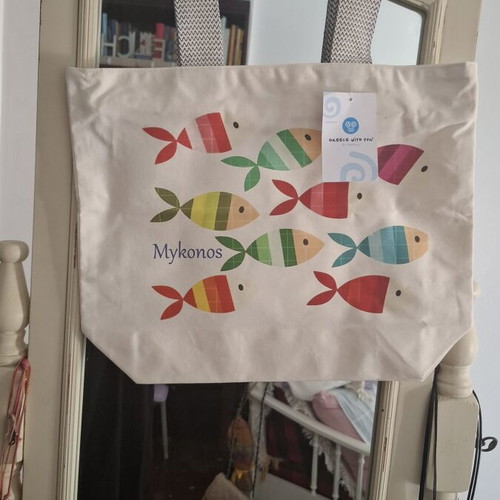 Mykonos cotton shoulder bag with zipper souvenir