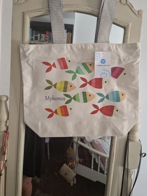 Mykonos cotton shoulder bag with zipper souvenir