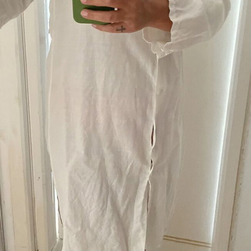 Linen midi shirt dress, white, size M-L