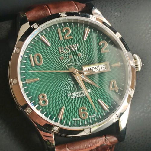 RSW La Neuveville automatic watch new, 12 diamonds, green dial