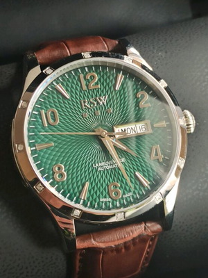 RSW La Neuveville automatic watch new, 12 diamonds, green dial