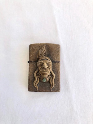 Lighter with Indian windproof, like new, handmade 3D bust and decorative stone