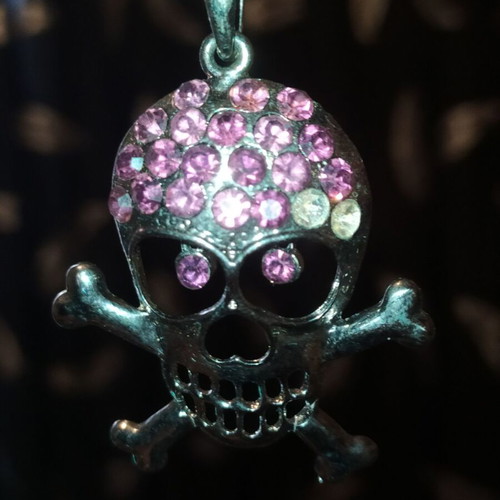Gothic skull necklace with purple rhinestones