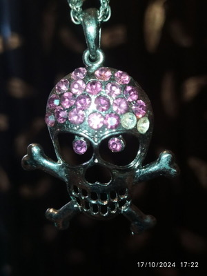 Gothic skull necklace with purple rhinestones