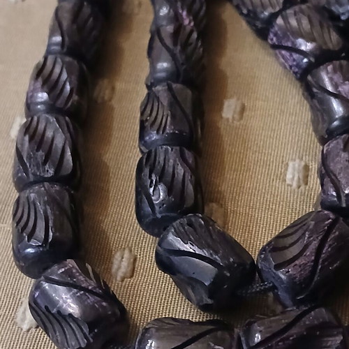 Komboloi bone engraved worry beads used with metal elements and tassel