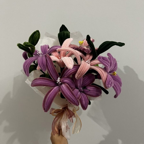 Bouquet with various pipe cleaner flowers, new