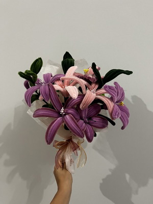 Bouquet with various pipe cleaner flowers, new