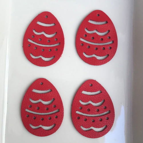 Set of 4 red Easter synthetic leather egg craft elements