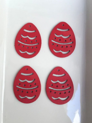 Set of 4 red Easter synthetic leather egg craft elements