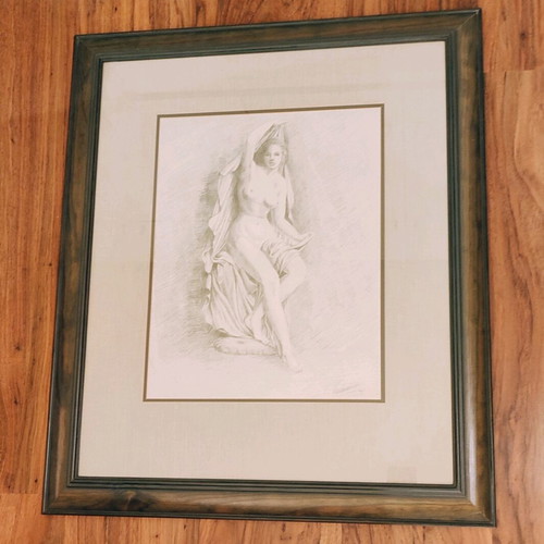 Kanakis Nude Woman Pencil Drawing in Frame like new