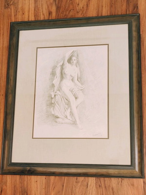 Kanakis Nude Woman Pencil Drawing in Frame like new