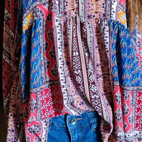 Blue Vanilla Patchwork Tunic Blouse like new, multicolor