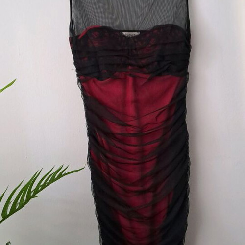 Draped evening dress like new, black outside, fuchsia inside, size S