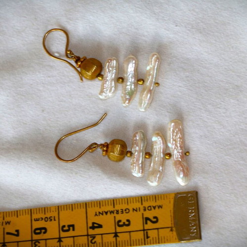 Gold Earrings Raw Pearls with 22K Gold Plated Clasp New