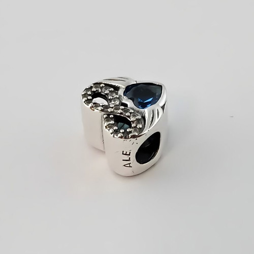 December Birthstone Heart Charm Silver with Blue Zircon new