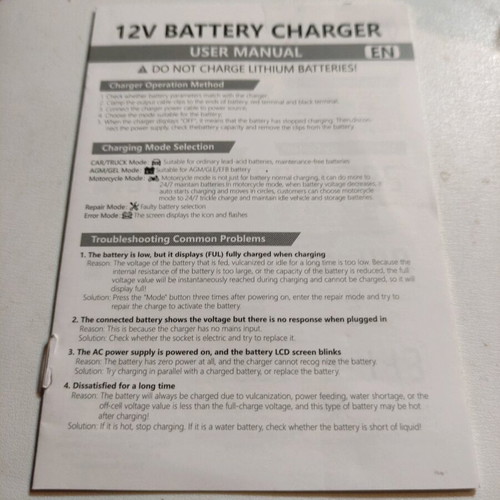 Battery charger 12V 6A with LCD screen and repair technology, new