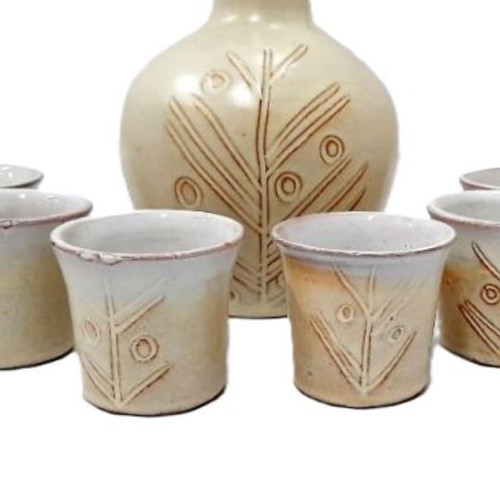 Bulgarian vintage ceramic rakia set like new, bottle and 6 cups