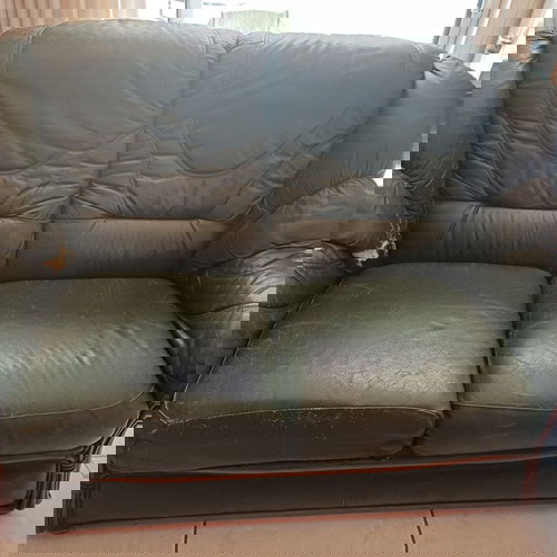 Δερμάτινος διθέσιος καναπές μεταχειρισμένος σε πράσινη απόχρωση