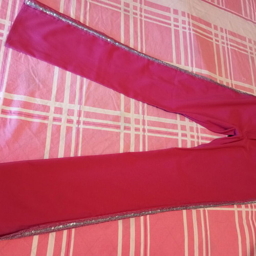 Acrobat fuchsia elastic pants with silver and blue sequins, like new, size M